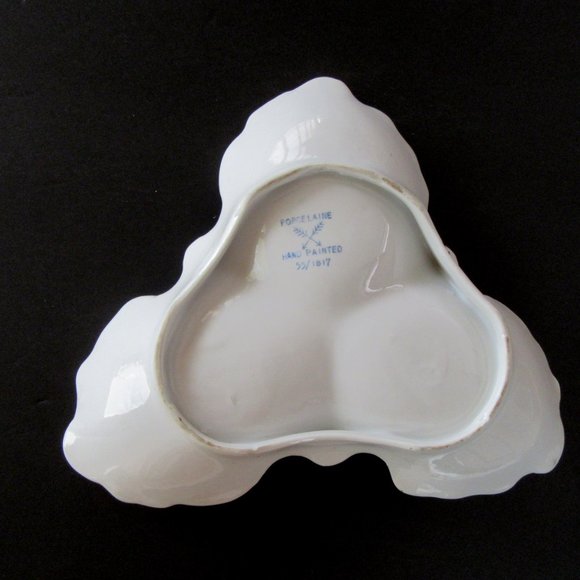 White porcelain gold trimmed 3 section candy or bon bon dish -lavender roses - Picture 7 of 10